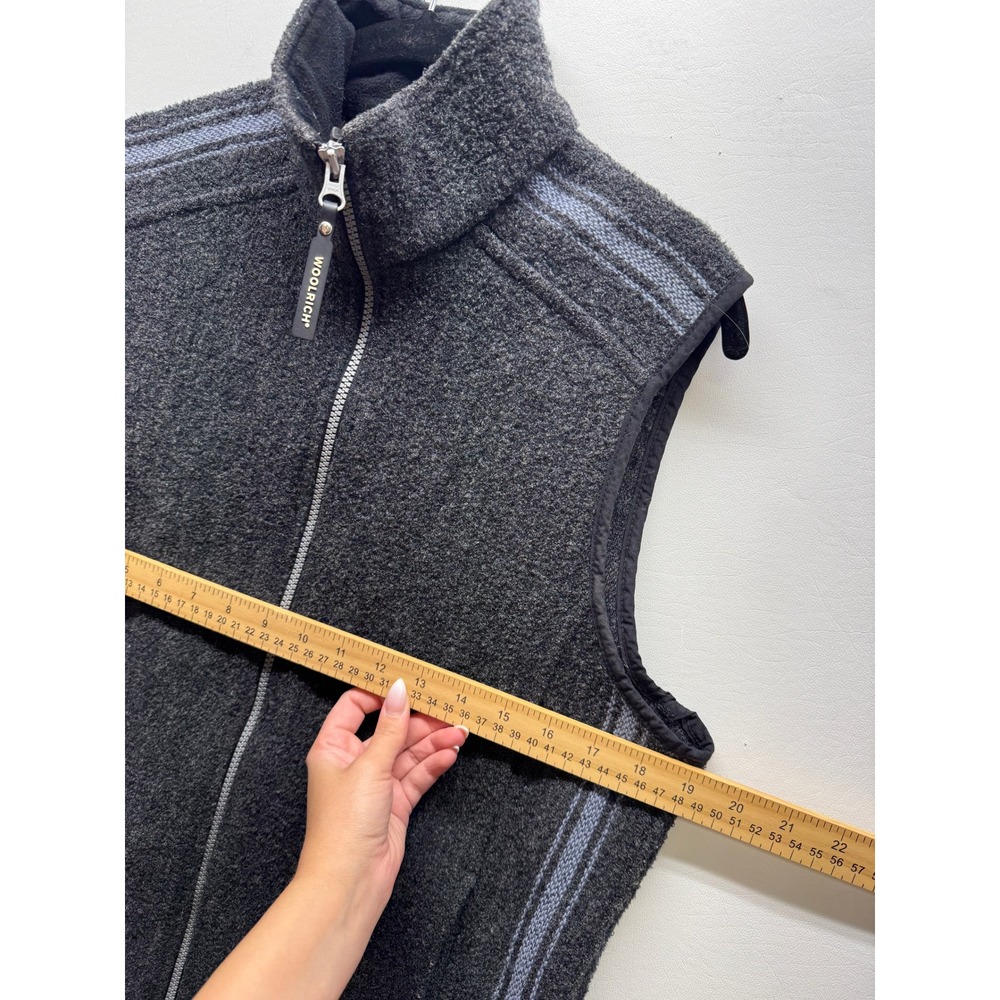 Woolrich TechnoWool Vest Womens S Dark Gray Full Zip Sleeveless Knit Stripe Trim - Picture 3 of 8